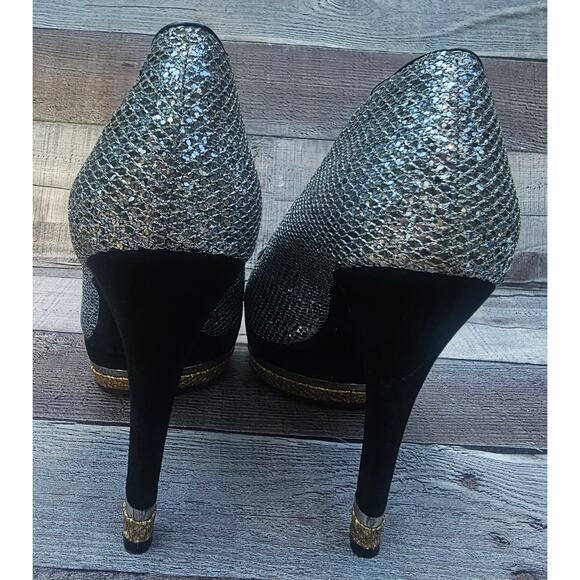 GIANNI BINI Stiletto Pumps Heels Silver Sequin Glitter Sparkle Shoes Women's 8M - Picture 6 of 9